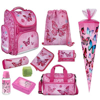 Butterfly Schulranzen Set 10-teilig mit Sporttasche und Schultüte Schmetterlinge Rosa