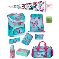 Mädchen Schulranzen Set 1. Klasse Butterfly Türkis Pink Glitzer