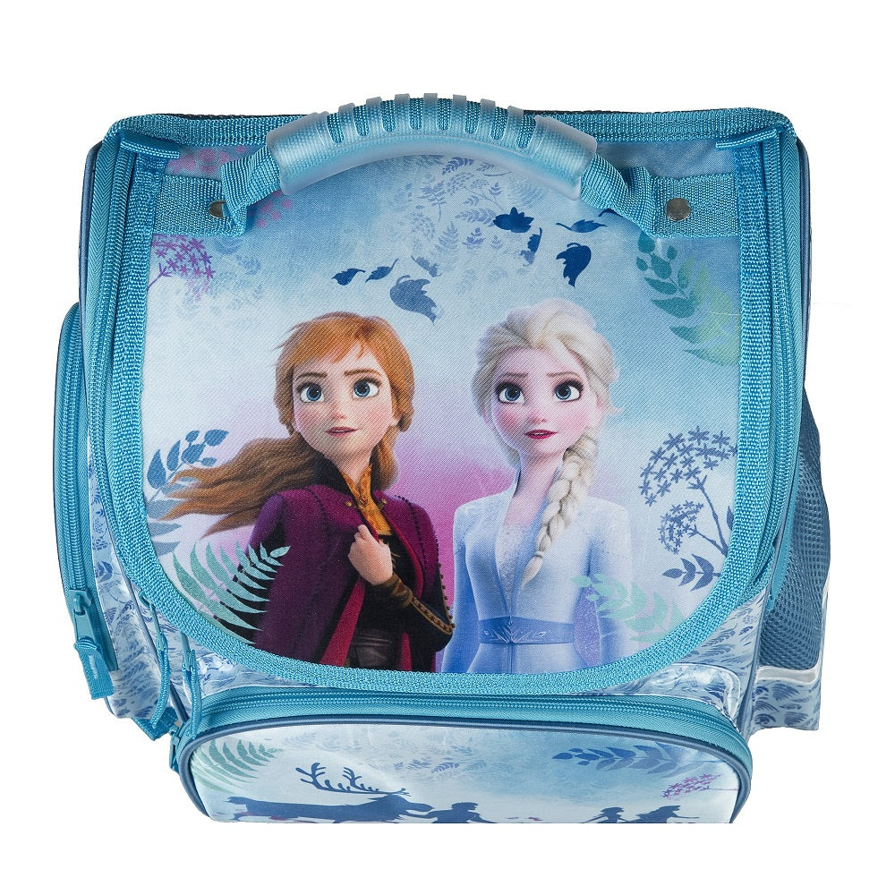 Ansicht Deckel mit eingenähtem Tragegriff sowie Anna und Elsa Motiv