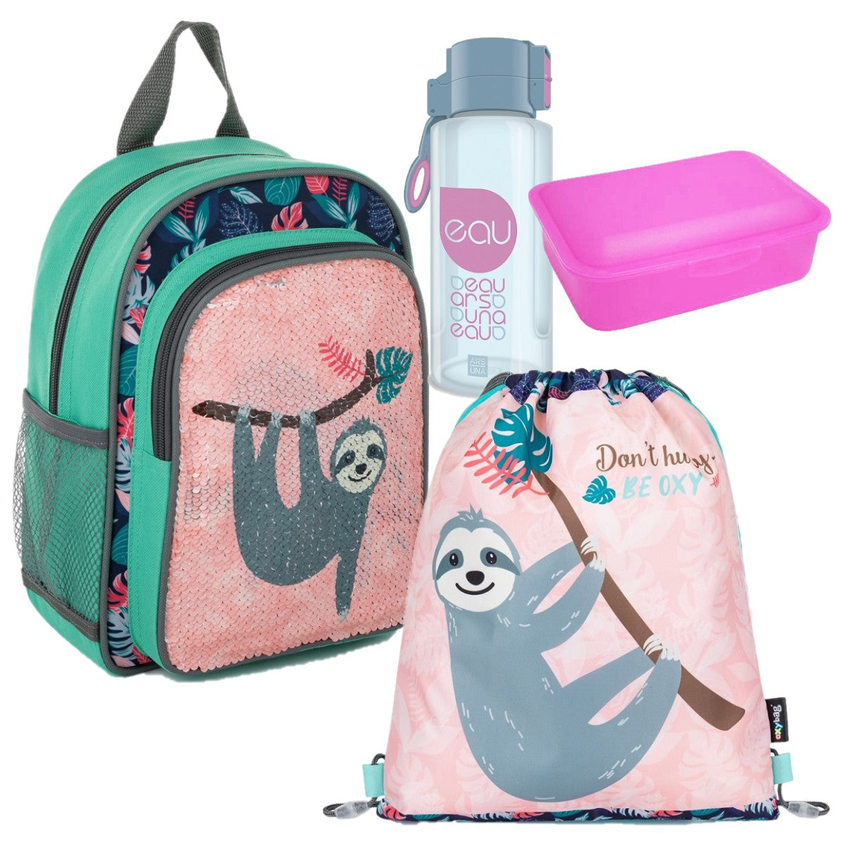 Kinder Rucksack Set für Mädchen mit Faultier Motiv