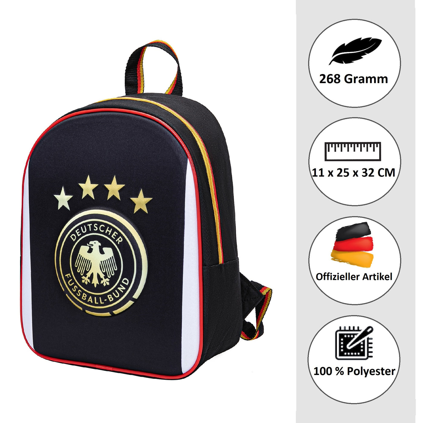 Kleiner DFB Rucksack mit 3D Motiv | 11 x 25 x 32 cm | Kindergarten Rucksack Fan Artikel zur EM 2024