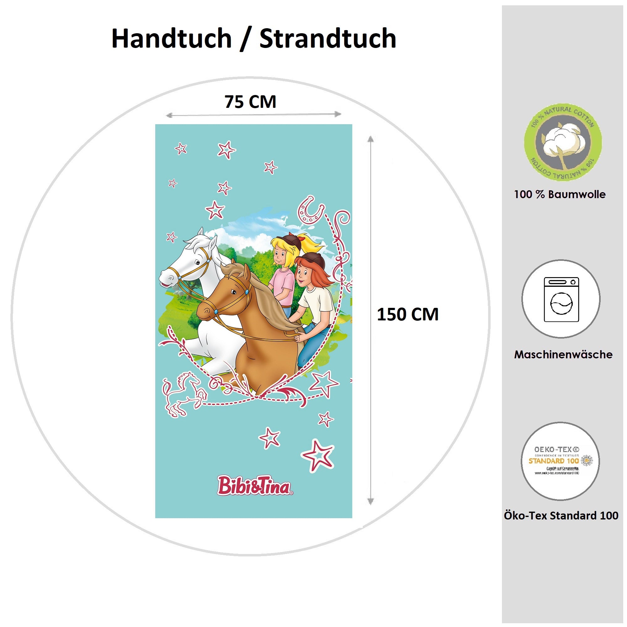 Infotafel des Strandlakens aus 100% Baumwolle