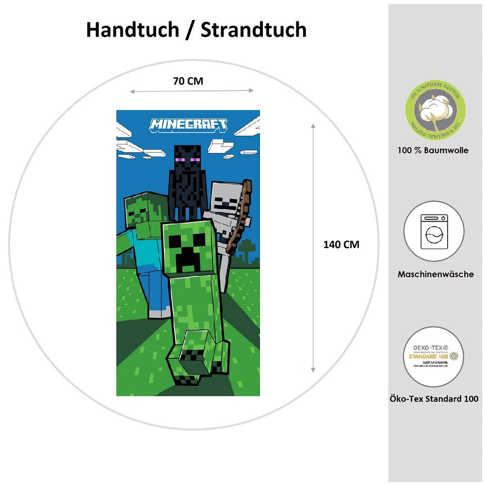 Infotafel Minecraft Strandtuch aus 100% Baumwolle Größe 70x140 cm maschinenwaschbar