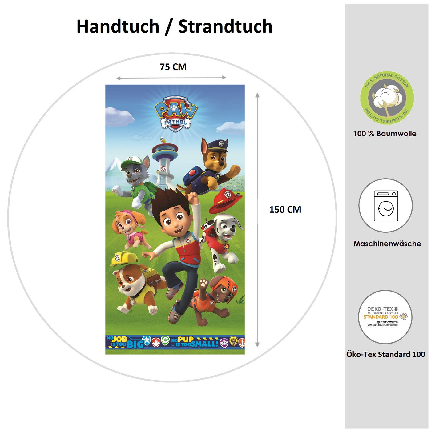 Infotafel Paw Patrol Standtuch aus 100% Baumwolle mit Ökotex Zertifizierung 