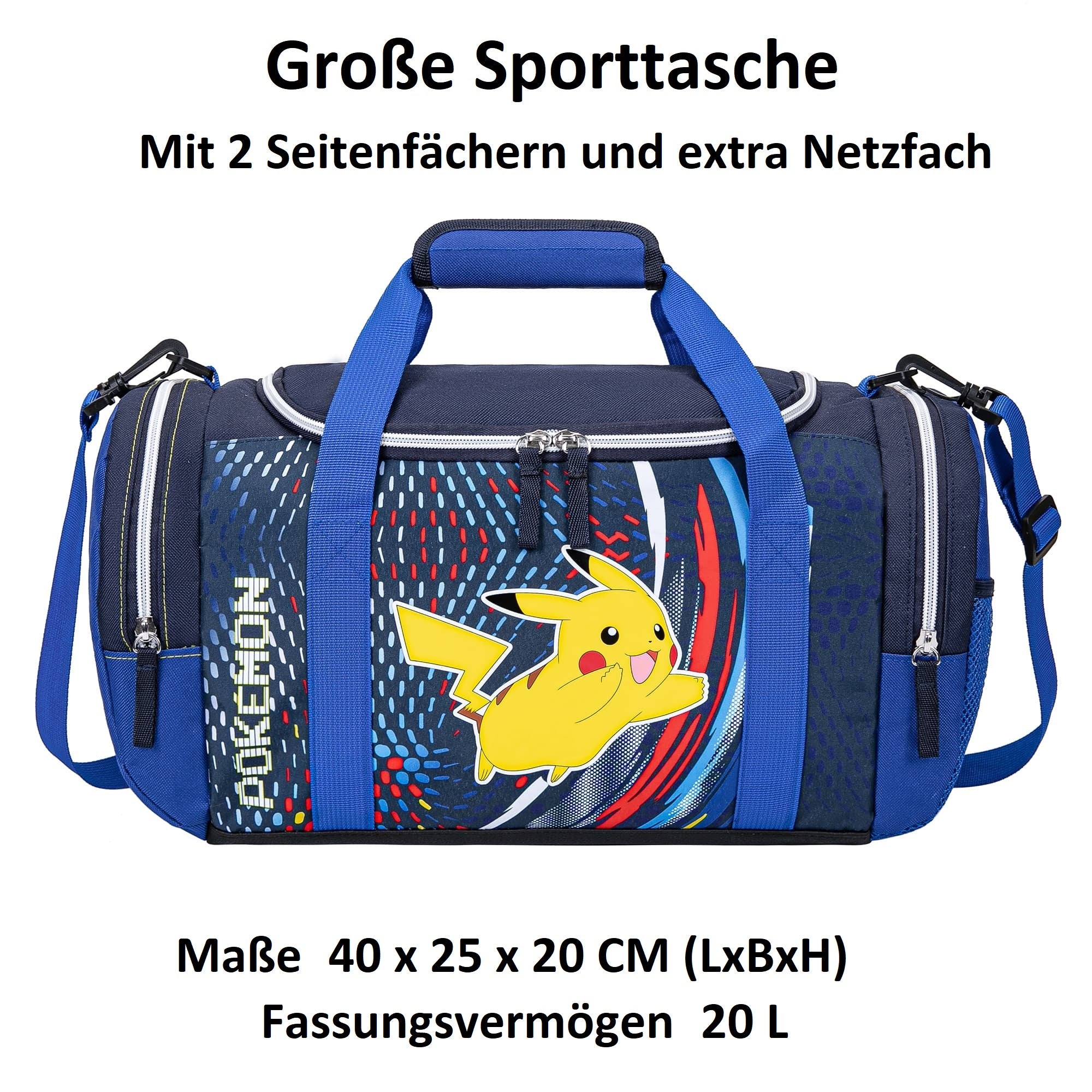 Pokémon Schulranzen Set mit Pikachu in Blau für Jungen und Mädchen ab der 1. Klasse