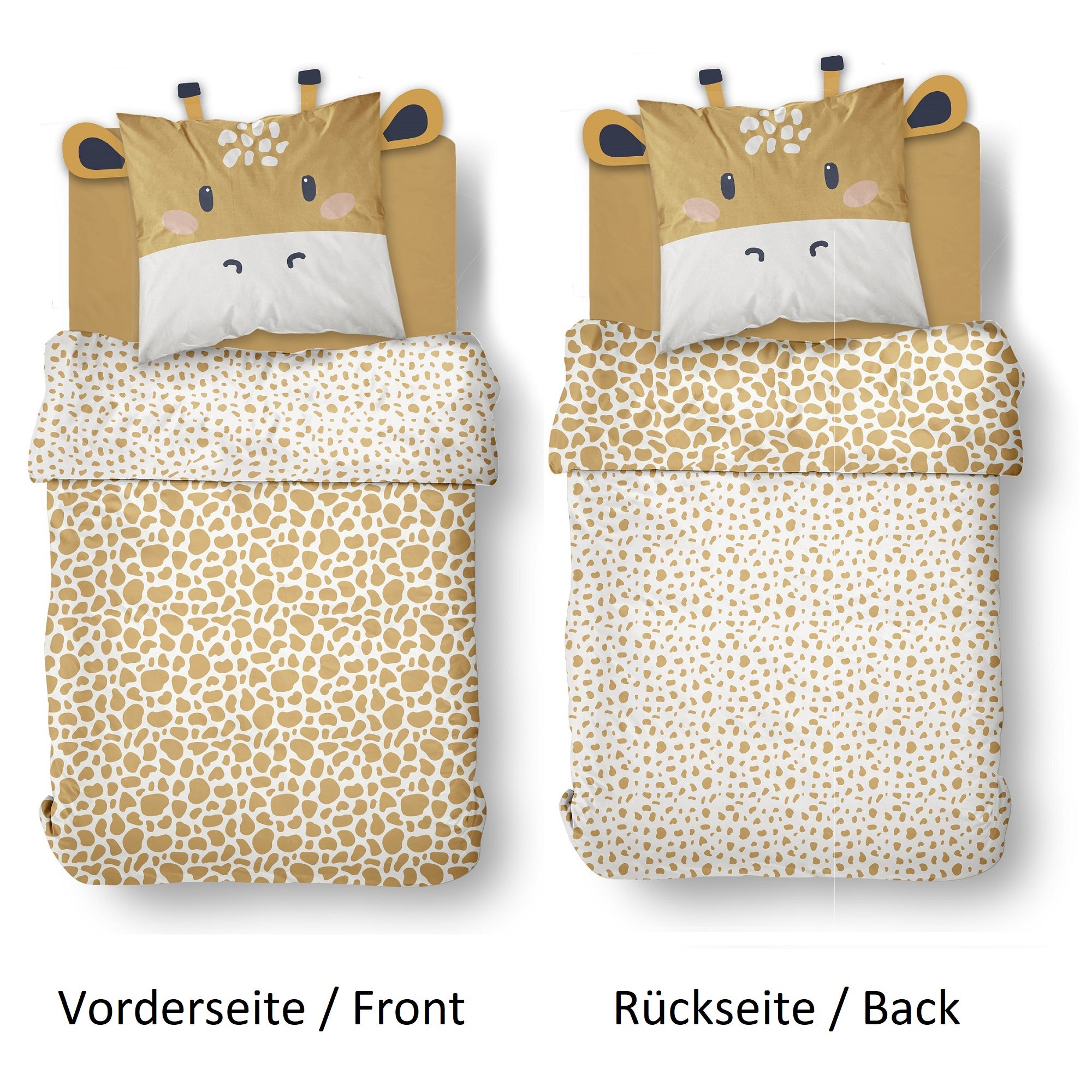 Kinderbettwäsche Set 135x200 80x80 cm Gelbes Tier Motiv mit Giraffe aus 100% Baumwolle mit Reißverschluss