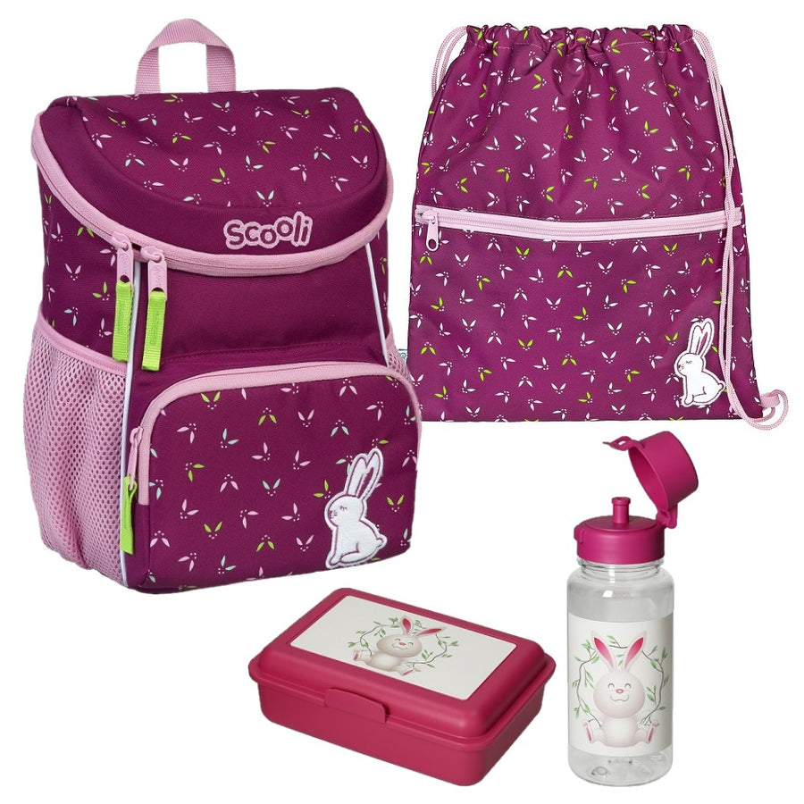 Scooli Mini-Me Kinder Rucksack Set mit Dose Flasche Turnbeutel Rosie Rabbit Häschen Violett