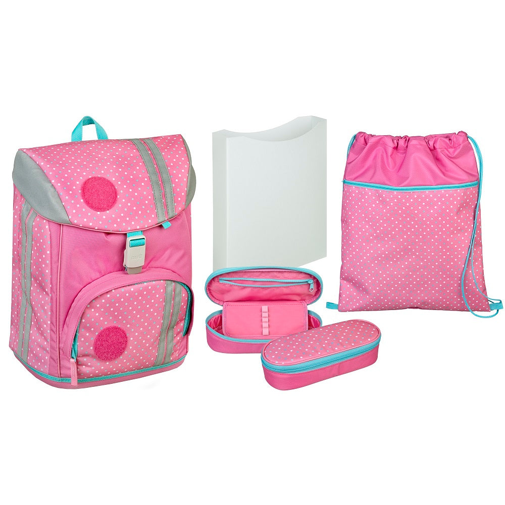 Scooli Flexmax Schulrucksack Set Pinky Dots mit Patches für Mädchen ab der 1. Klasse