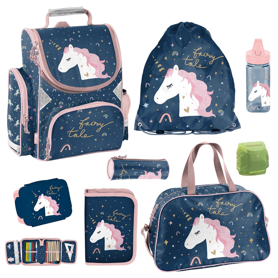 Magic Unicorn Schulranzen Komplett Set 8-teilig mit Federmappe und Sporttasche