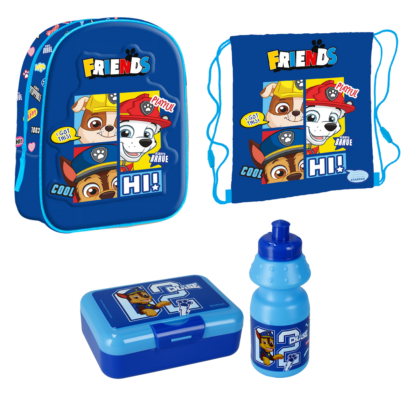 Jungen Kinder Rucksack Set 4tlg. Paw Patrol BLAU für Krippe Kindergarten Freizeit