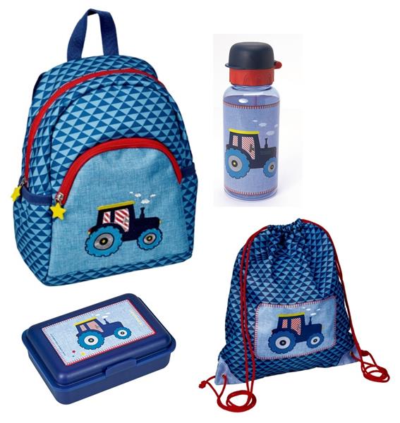 Kleine Freunde Traktor Rucksack 4tlg. Set mit Brotdose und Trinkflasche für den Kindergarten