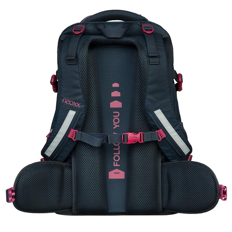 Neoxx Active My Heart Schulrucksack Rückansicht mit Schulter-, Brust- und Hüftgurt