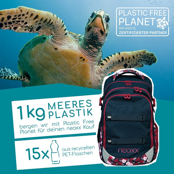 Banner "plastic free planet" - durch den Kauf eines Neoxx wird 1 kg Plastik aus den Weltmeeren entfernt