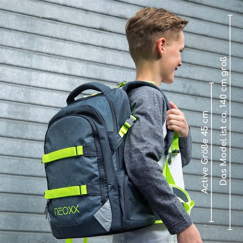 NEOXX Active Schulrucksack Boom 3tlg. Set mit Schlamperbox und Regenschutz