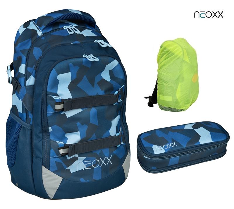 NEOXX Active Schulrucksack Camo nation 3tlg. Set mit Schlamperbox und Regenschutz