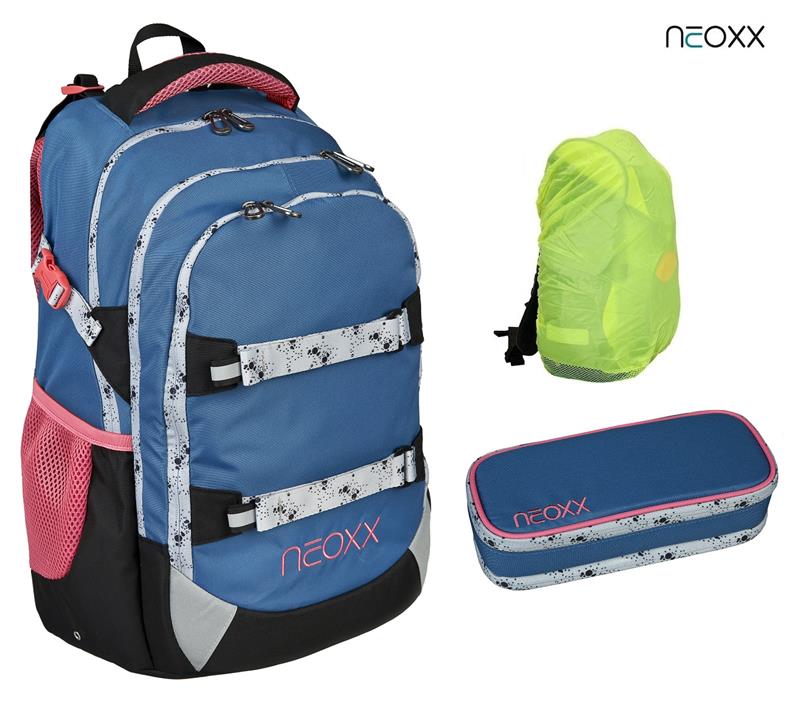 NEOXX Active Schulrucksack Splash 3tlg. Set mit Schlamperbox und Regenschutz