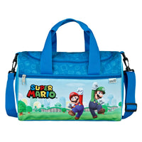 Super Mario Sporttasche blau im passenden Design mit Schriftzug Mario und Luigi