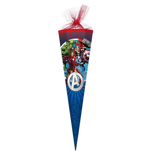 Schultüte zur Einschulung in Blau und Rot mit Marvel Avengers Motiv Hulk, Thor, Captain America und Iron Man