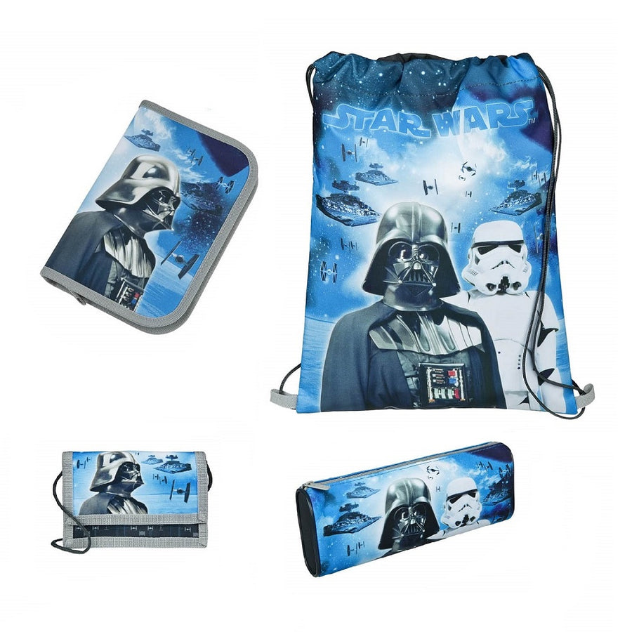 Star Wars Schulzubehör Set in blau grau mit Darth Vader und Storm Trooper Motiv 4 teiliges Set