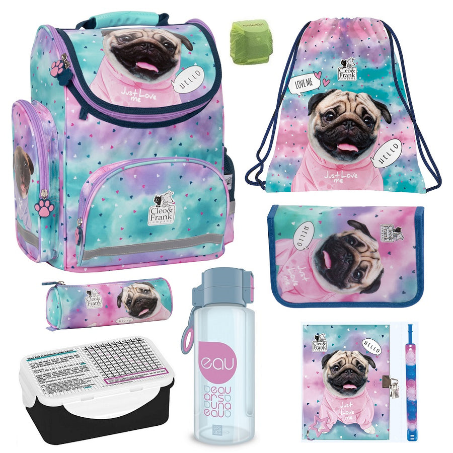 Sweet Puppy Mops Schulranzen Komplett Set 8-teilig mit Federmappe